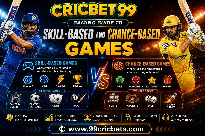 Cricbet99 Gaming Guide to Skill-Based and Chance-Based Games